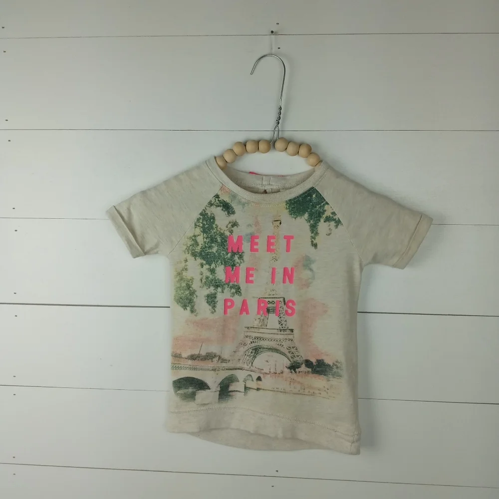 Oshkosh girls size 24 mos paris landscape design top with neon lettering cream